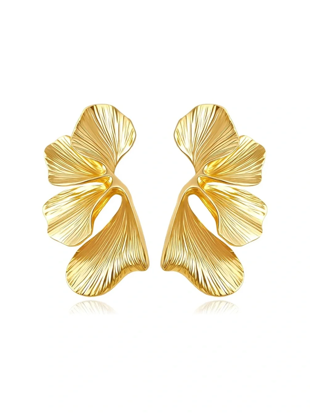 Gold Sculptural Leaf Statement Earrings | Elegant Textured Botanical Designed